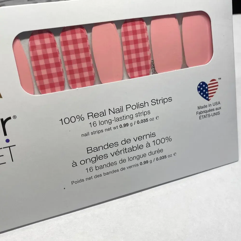 Color Street What the Check Pink Gingham + Solid Pale Pink Manicure Nail Strips - Picture 3 of 4
